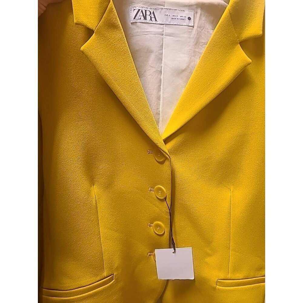 Zara Bright Yellow Single Button Collar Blazer Jacket S Career Workwear 6136 048